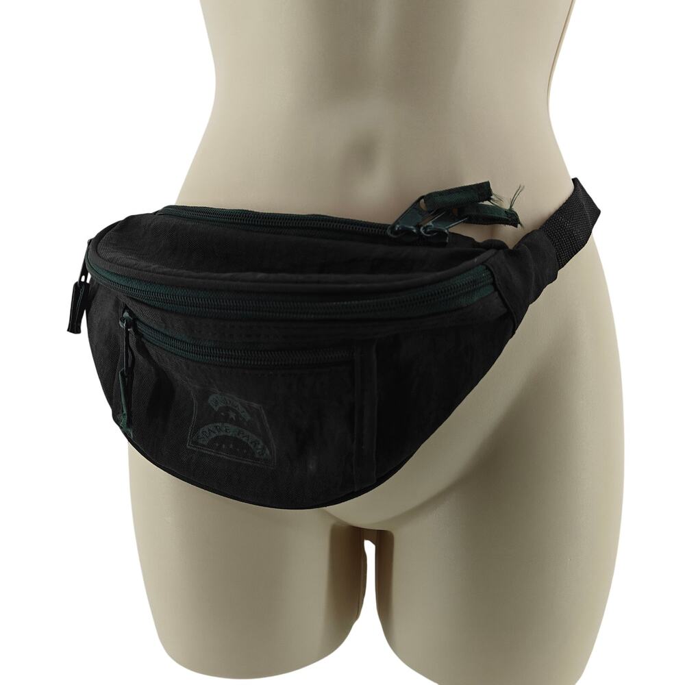 Vintage Black Nylon Multi Pocket Fannie Pack Belt Bag